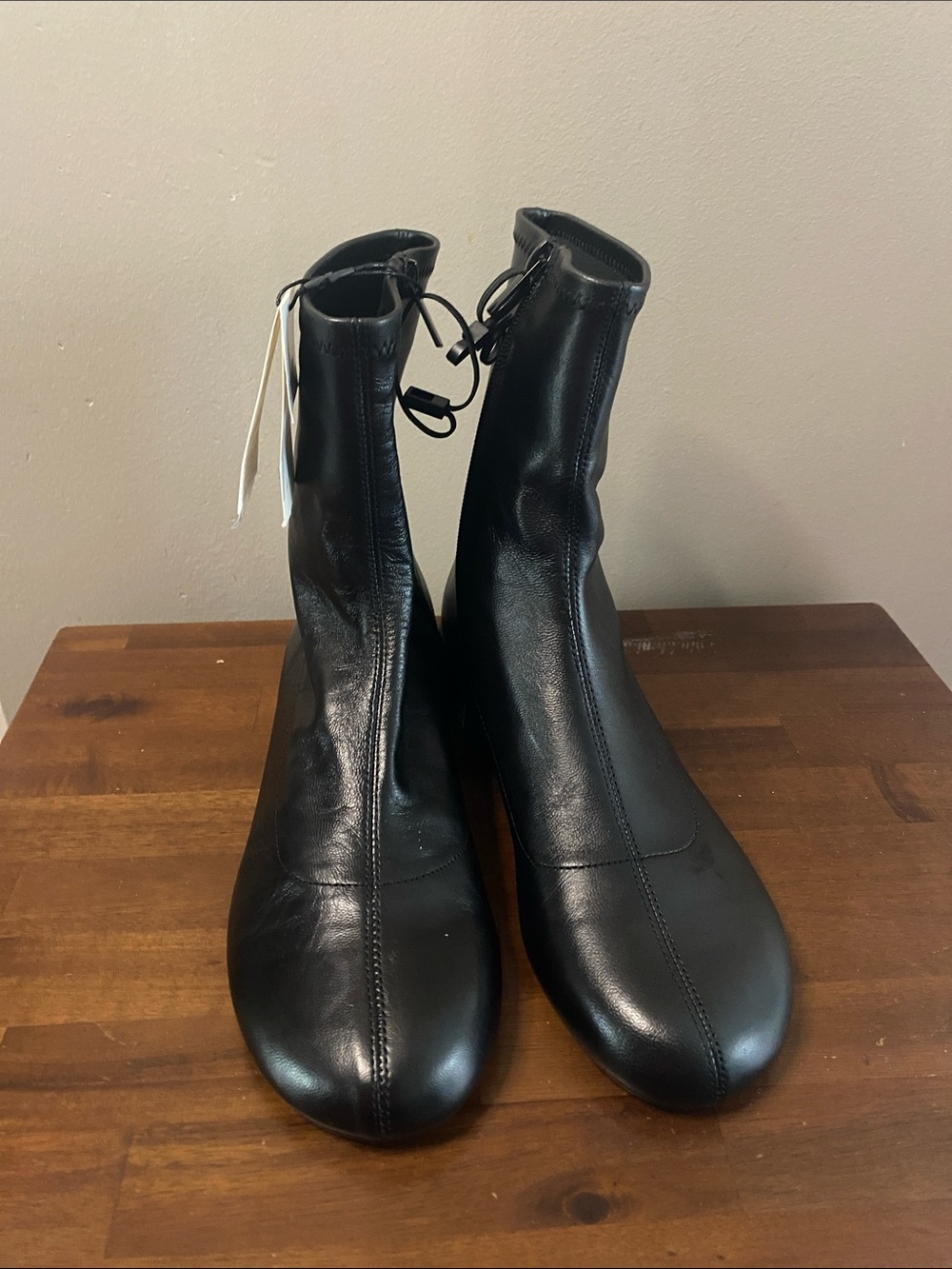 Zara Black Leather Ankle Booties with Back Tie